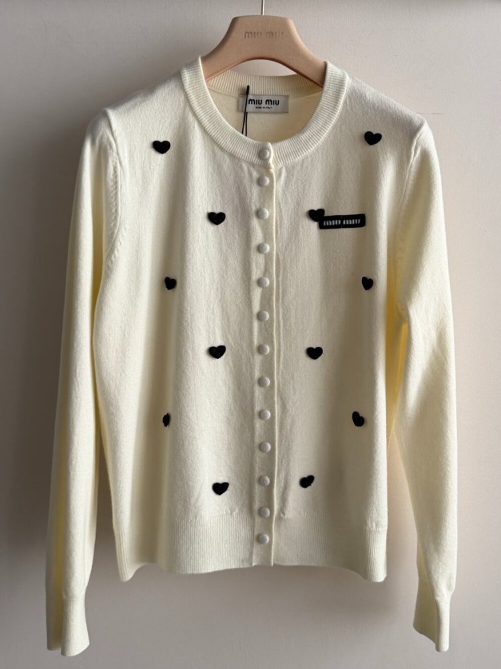 Miu Miu Heart Appliqué Knit Cardigan Coquette Button‑Front Sweater Top